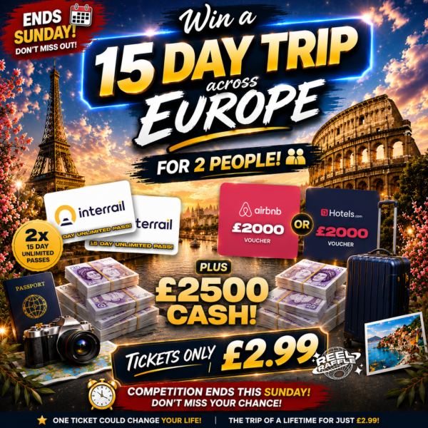 Win a 15 day Trip around Europe for 2! Unlimited Train Pass, £2500 Spending Money & £2000 Airbnb/Hotels.com Voucher!